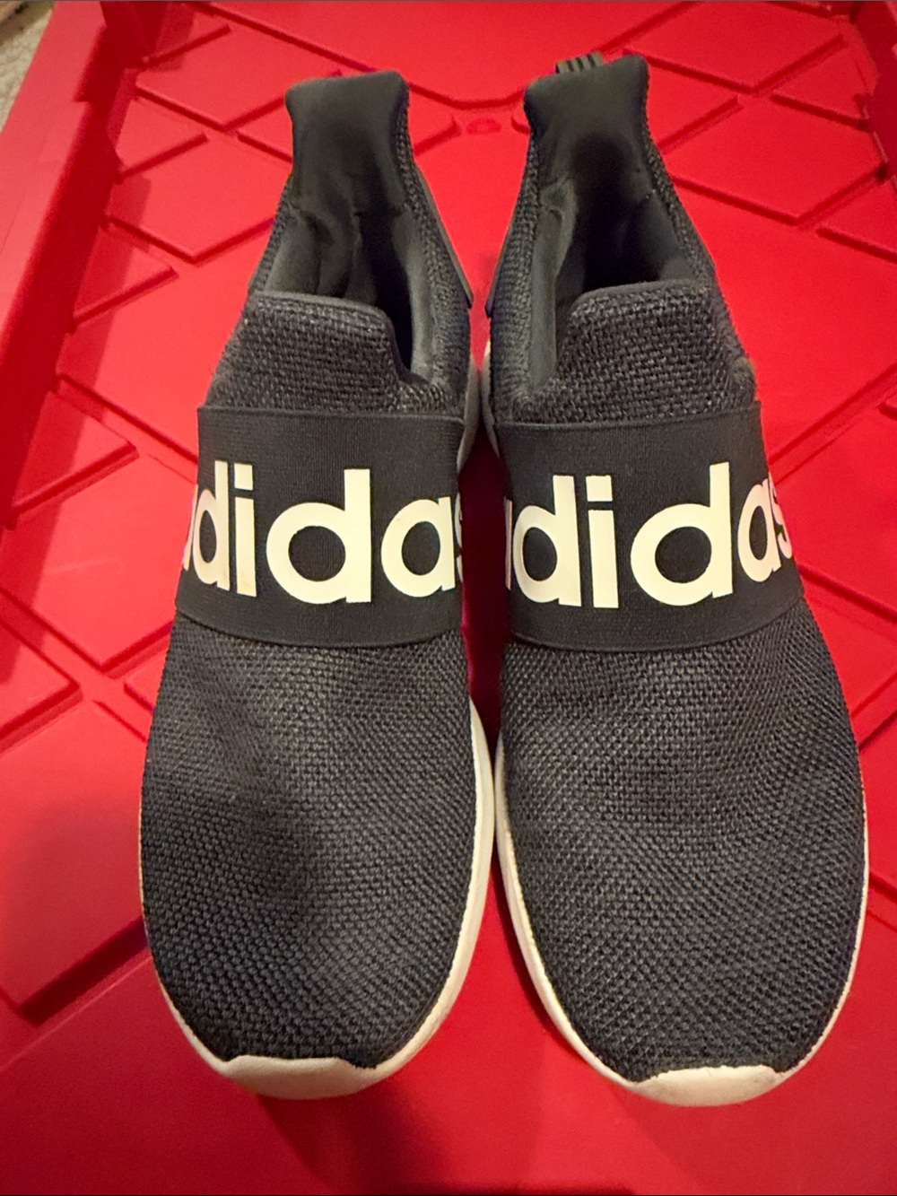adidas Black Slip-On Athletic Shoes with White Logo Strap
